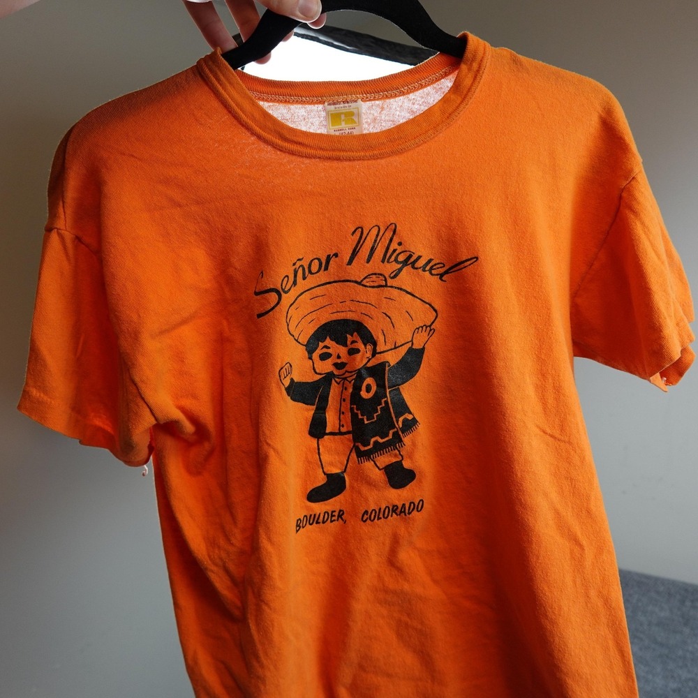 Vintage Paper Thin 70s Senor Miguel Shirt Mens Large Orange Colorado Russell